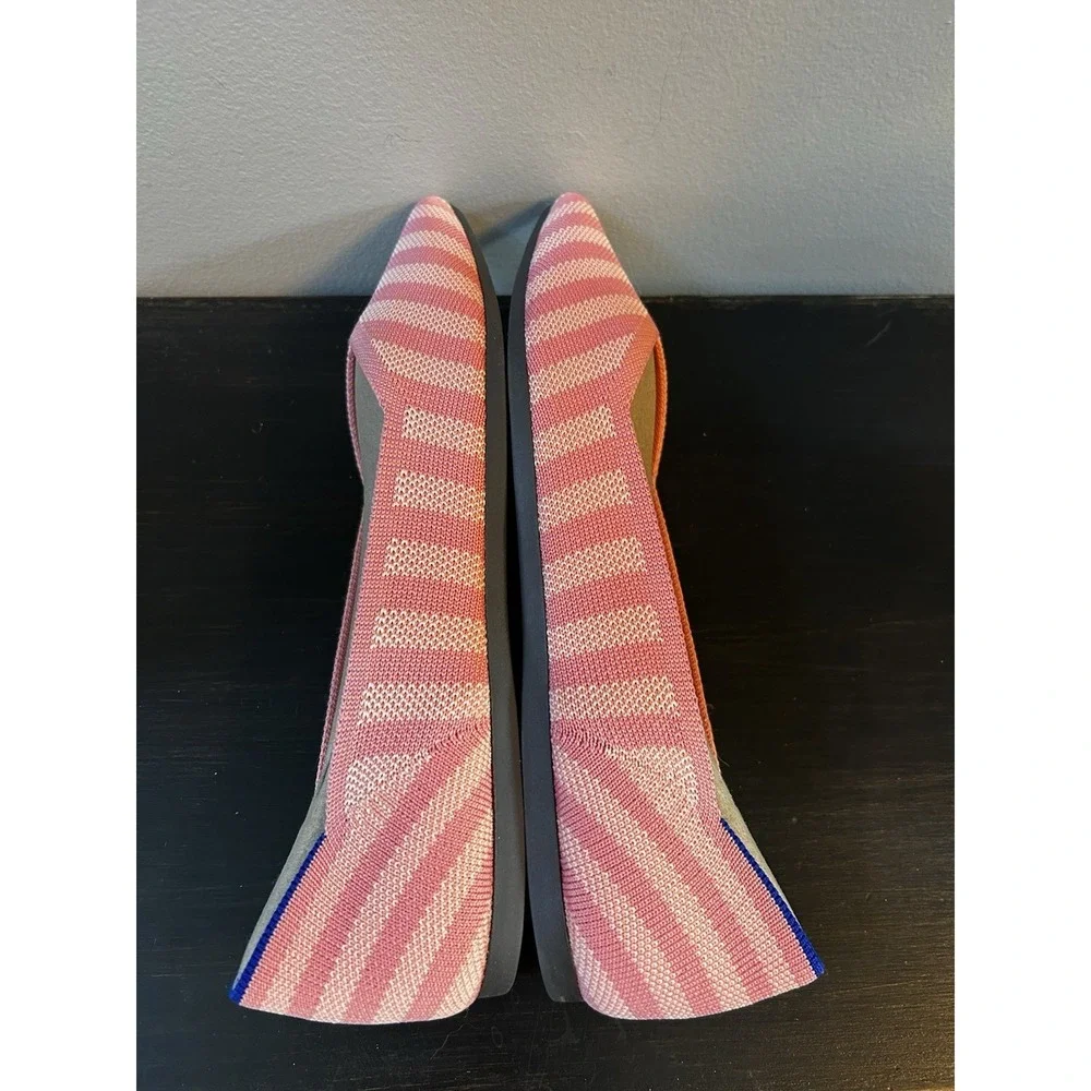 NEW Rothys Women's 8.5 Pink Striped Pointed Toe Knit Flats
